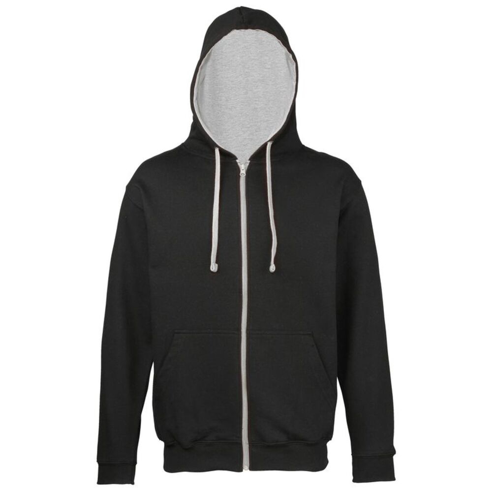 Awdis Mens Varsity  Sweatshirt Hoodie Zoodie 11 Colours  / Jet Black/Heather Gra